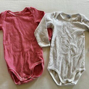 Petit Bateau Baby Bodysuit Set 18M Long Sleeve Red Stripe Polka Dot 2pc-KC213